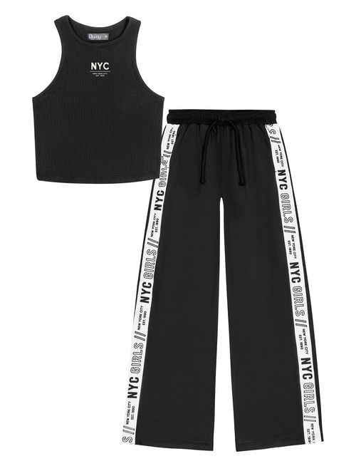 Conjunto Teen Feminino Regata Cropped E Calça Wide Leg Preto Dway