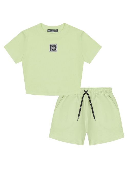 Conjunto Teen Feminino Monocromático Blusa Cropped E Short Verde Dway