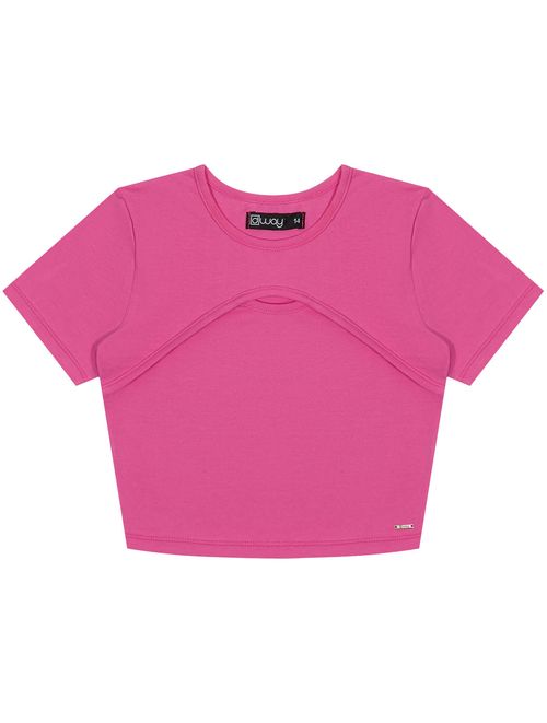 Blusa Cropped Teen Feminino Com Recorte Rosa Dway