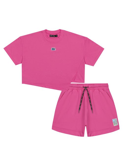 Conjunto Teen Feminino Monocromático Blusa Assimétrica E Short Rosa Dway