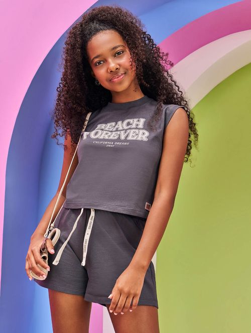 Conjunto Teen Feminino Blusa Muscle E Short Chumbo Dway