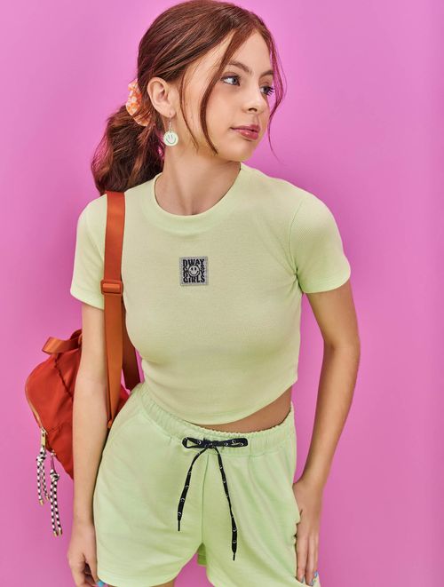 Conjunto Teen Feminino Monocromático Blusa Cropped E Short Verde Dway