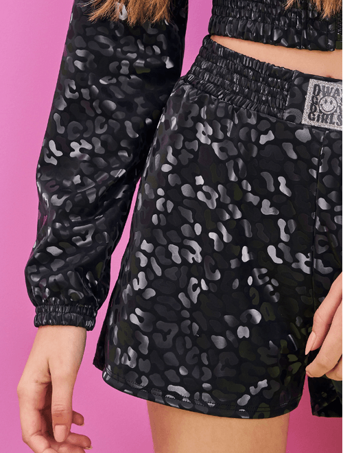 Short Teen Feminino Animal Print Preto Dway