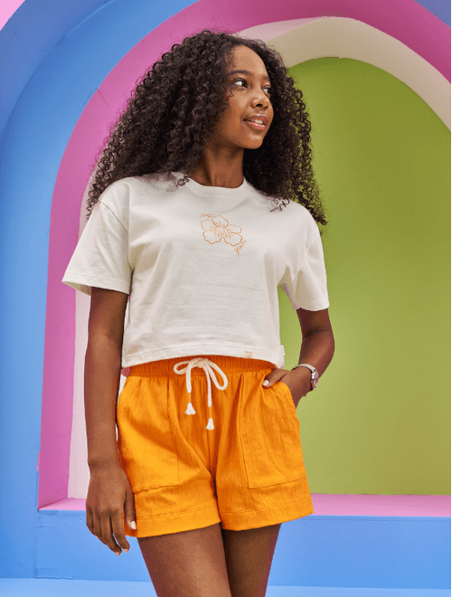 Conjunto Teen Feminino Blusa Time To Grow E Short Natural E Laranja Dway