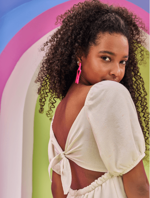 Vestido Teen Feminino Detalhe Costas Natural Dway