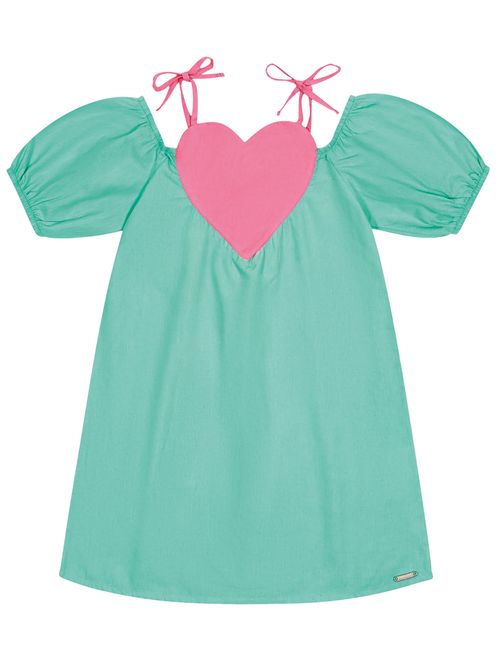 Vestido Infantil Menina Coração Verde Catavento