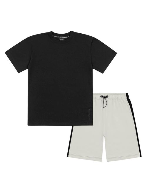 Conjunto Infantil Menino Play Camiseta e Bermuda Estampa Costas Preto e Cinza Catavento