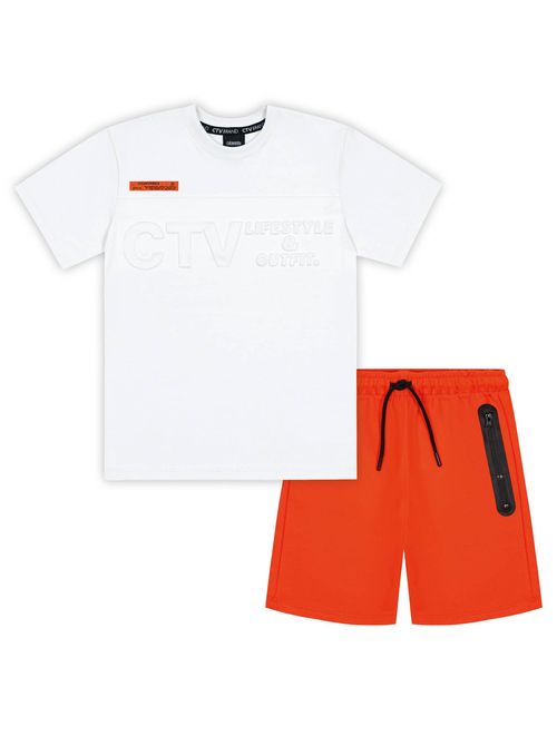 Conjunto Infantil Menino Camiseta e Bermuda Embossed  Branco e Laranja Catavento