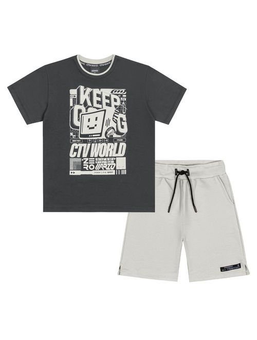 Conjunto Infantil Menino Camiseta e Bermuda Keep Cinza Catavento