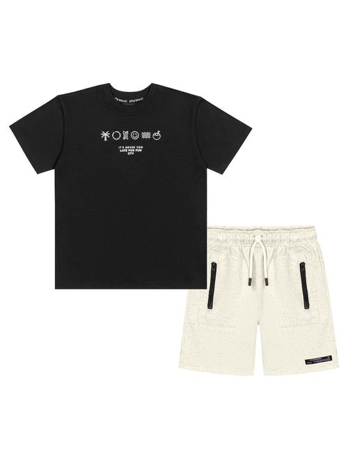 Conjunto Infantil Menino Camiseta e Bermuda Summer Preto e Off White Catavento