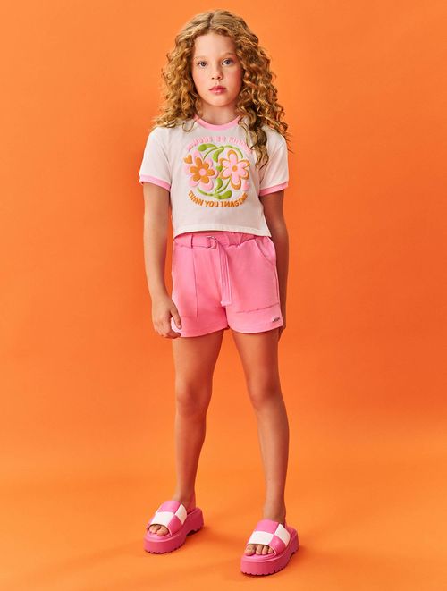 Short Infantil Menina Com Cinto Rosa Catavento