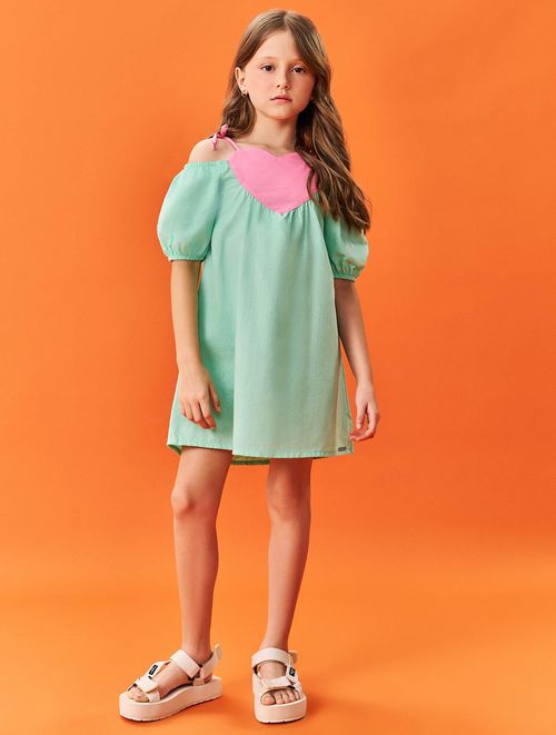 Vestido Infantil Menina Coração Verde Catavento