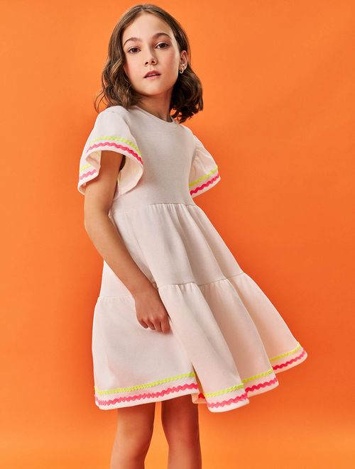 Vestido Infantil Menina Detalhe Neon Natural Catavento