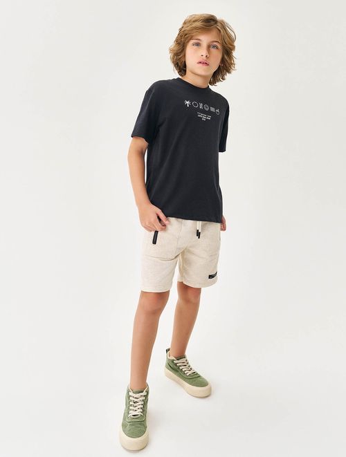 Conjunto Infantil Menino Camiseta e Bermuda Summer Preto e Off White Catavento