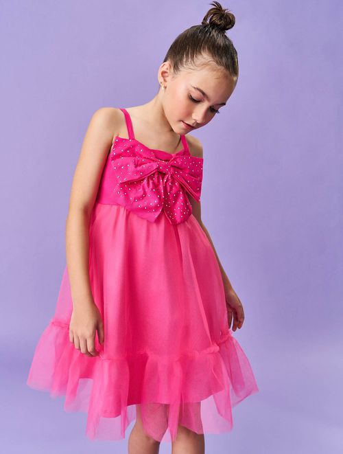 Vestido Infantil Menina Pinkmood Com Laço Pink Catavento