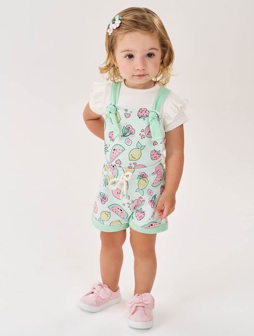 Conjunto Bebê Menina Blusa E Jardineira Frutas Rosa Cinti