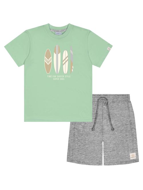 Conjunto Infantil Menino Camiseta E Bermuda Surf Verde E Mescla Divertto