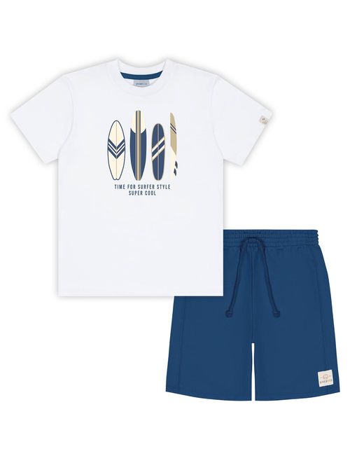 Conjunto Infantil Menino Camiseta E Bermuda Surf Branco E Azul Divertto