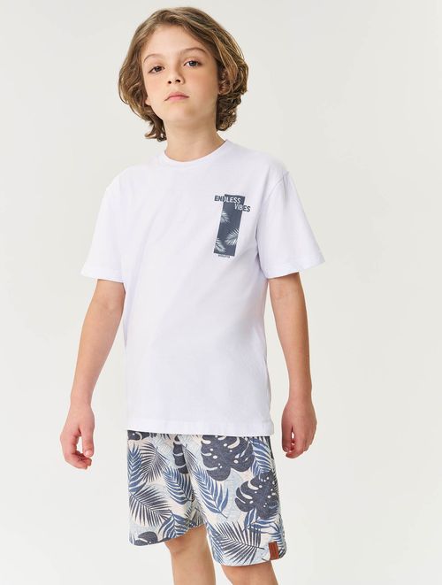 Conjunto Infantil Menino Camiseta E Bermuda Total Print Branco E Azul Divertto