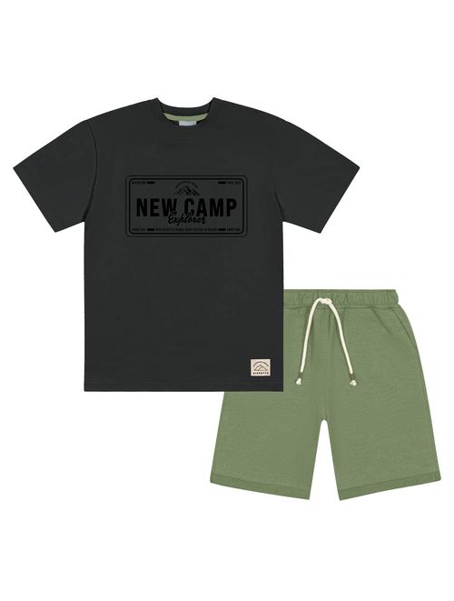 Conjunto Infantil Menino Camiseta E Bermuda New Camp Chumbo E Verde Divertto