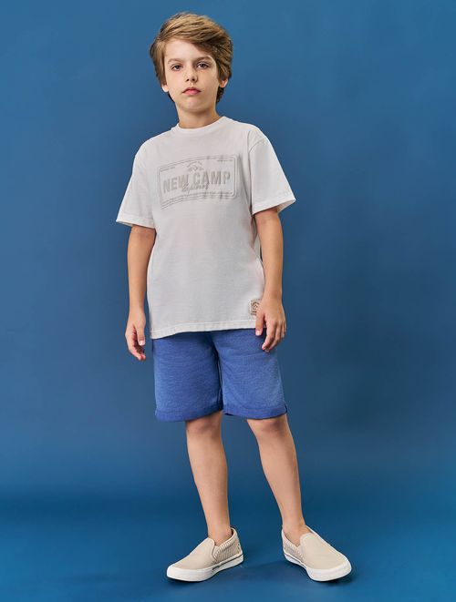 Conjunto Infantil Menino Camiseta E Bermuda New Camp Natural E Azul Divertto