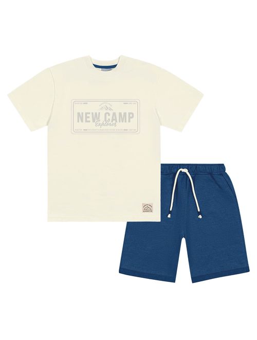 Conjunto Infantil Menino Camiseta E Bermuda New Camp Natural E Azul Divertto