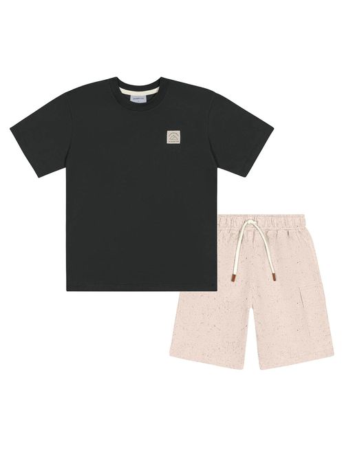 Conjunto Infantil Menino Camiseta E Bermuda Com Estampa Costas Chumbo E Off White Divertto