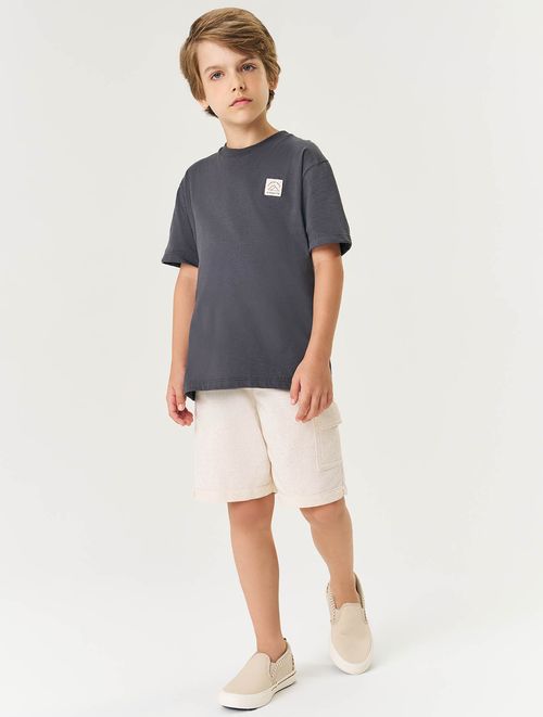 Conjunto Infantil Menino Camiseta E Bermuda Com Estampa Costas Branco E Mescla Divertto