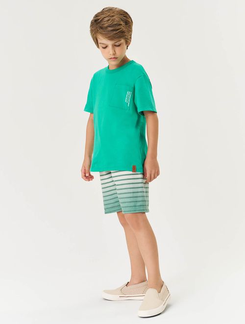 Conjunto Infantil Menino Camiseta E Bermuda Listrada Azul Marinho Divertto