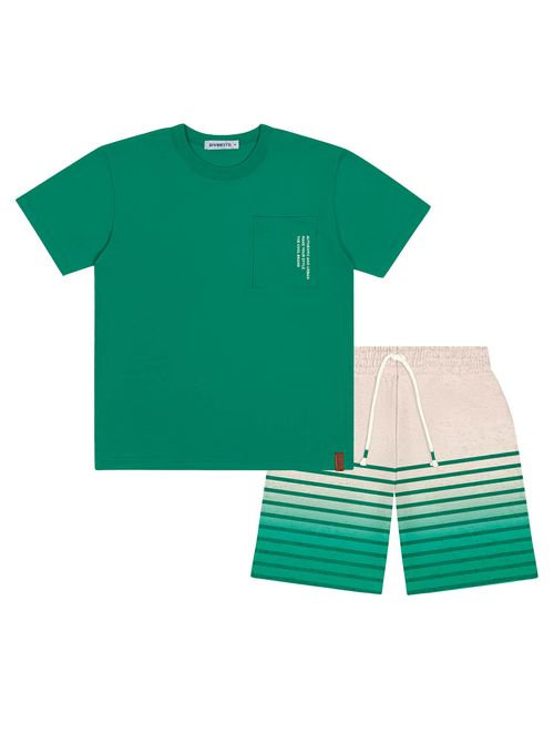 Conjunto Infantil Menino Camiseta E Bermuda Listrada Verde Divertto