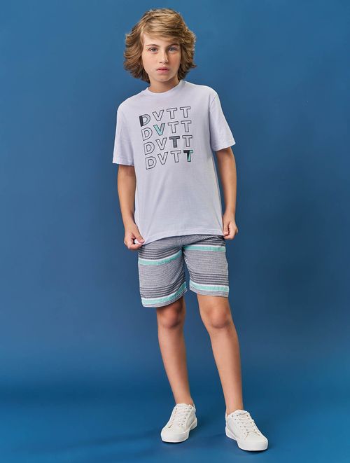 Conjunto Infantil Menino Camiseta E Bermuda Dvtt Chumbo E Azul Divertto