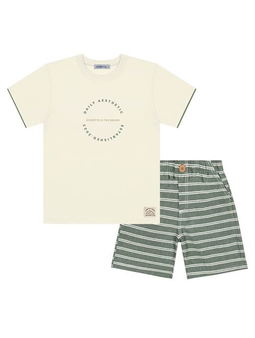 Conjunto Infantil Menino Camiseta E Bermuda Daily Aesthetic Natural E Verde Divertto