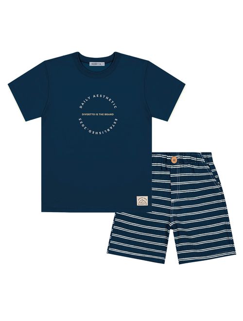 Conjunto Infantil Menino Camiseta E Bermuda Daily Aesthetic Azul Marinho Divertto