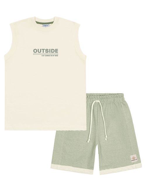 Conjunto Infantil Menino Regata E Bermuda Outside Natural E Verde Divertto