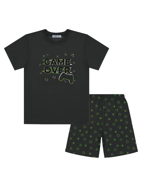 Pijama Infantil Menino Camiseta E Bermuda Game Over Chumbo Divertto