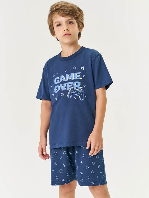 Pijama Infantil Menino Camiseta E Bermuda Game Over Chumbo Divertto