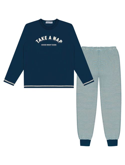 Pijama Infantil Menino Camiseta E Calça Take A Nap Azul Marinho Divertto