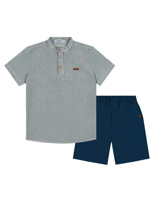 Conjunto Infantil Menino Camisa Listrada E Bermuda Azul Divertto