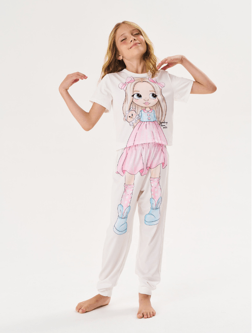 Pijama Infantil Menina Blusa E Calça Boneca Rosa Cinti