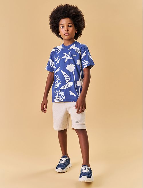 Conjunto Infantil Menino Camiseta Praia E Bermuda Azul Catavento