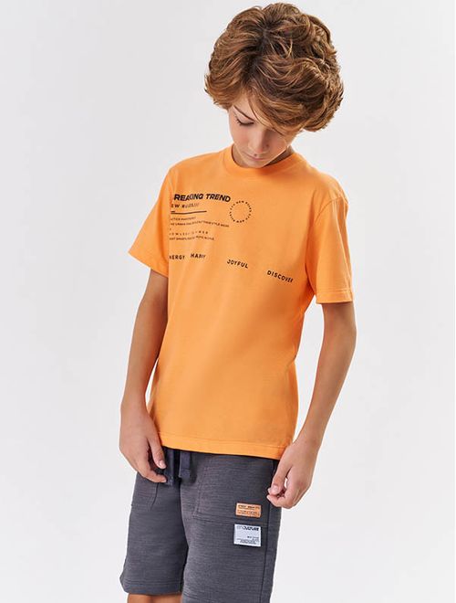 Conjunto Infantil Menino Camiseta Breaking E Bermuda Laranja Catavento