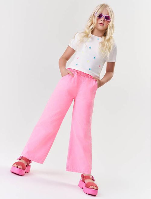 Calça Infantil Menina Wide Leg Rosa Neon Catavento