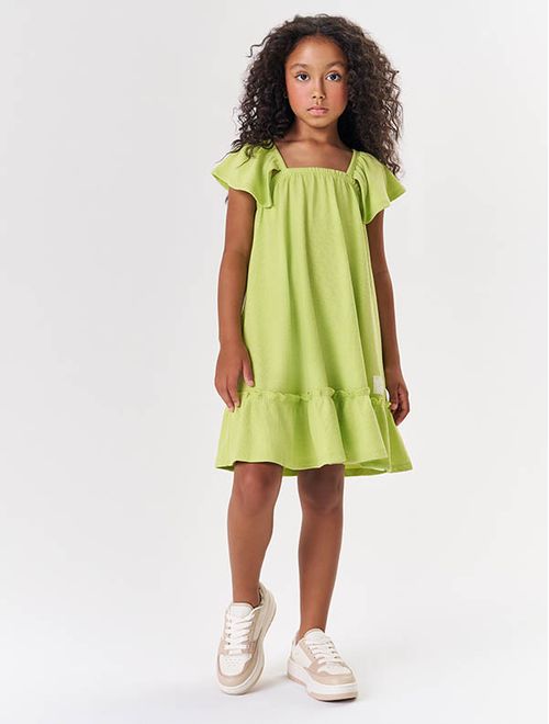 Vestido Infantil Menina Laço Costas Verde Catavento