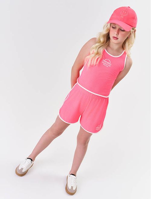 Conjunto Infantil Menina Blusa Think Brave E Short Rosa Neon Catavento