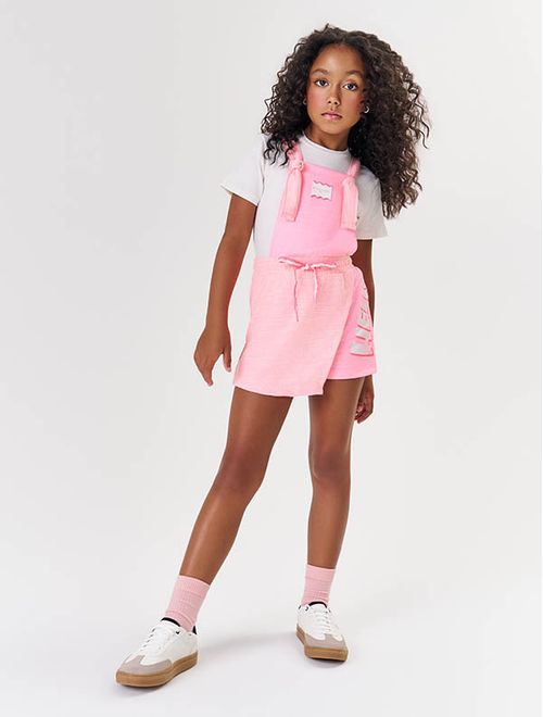 Conjunto Infantil Menina Blusa E Salopete Hello Rosa Neon Catavento