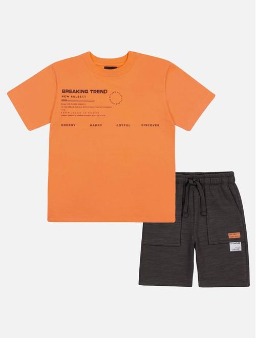 Conjunto Infantil Menino Camiseta Breaking E Bermuda Laranja Catavento