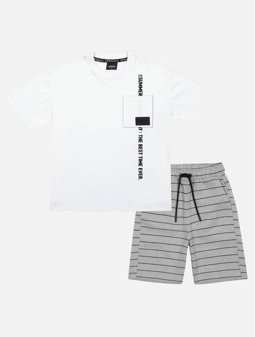 Conjunto Infantil Menino Oasis Camiseta E Bermuda Listrada Branco Catavento