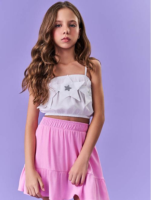 Conjunto Infantil Menina Blusa Estrelas E Short-Saia Rosa Catavento