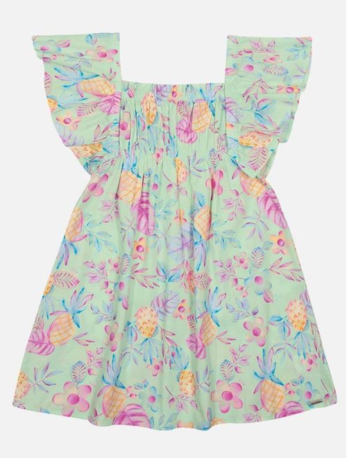 Vestido Infantil Menina Floral Abacaxi Verde Catavento