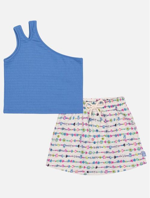 Conjunto Infantil Menina Blusa Um Ombro Só E Short-Saia Azul Catavento